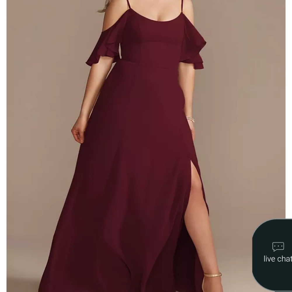 David’s Bridal Cold-Shoulder Long Chiffon Dress – Size 6